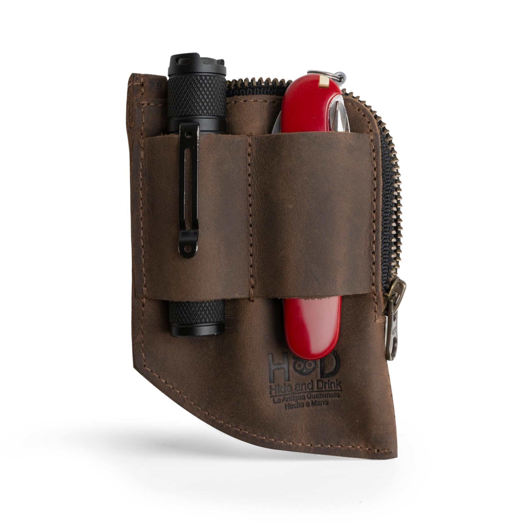 Hide & Drink, EDC Pocket Wallet, Curved Cash Organizer, Slim Front Card Holder, Money Clip, Full Grain Leather, Handmade Travel Accessories, Bourbon Brown, Bourbon Brown, Classic