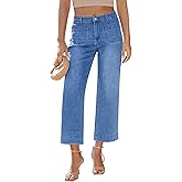 LookbookStore Wide Leg Cropped Jeans for Women High Waisted Stretchy Denim Jean Pants Baggy Flare Trouser Jeans Pockets
