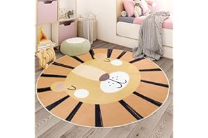 Lacomfy Kids Rug Carpet 4Ft Round Lion Play Mat Circle Jungle Animal Nursery Rug for Kids Boys Girls Bedroom Playroom Soft Floor Mat Baby Rug for Living Room Decor, Orange