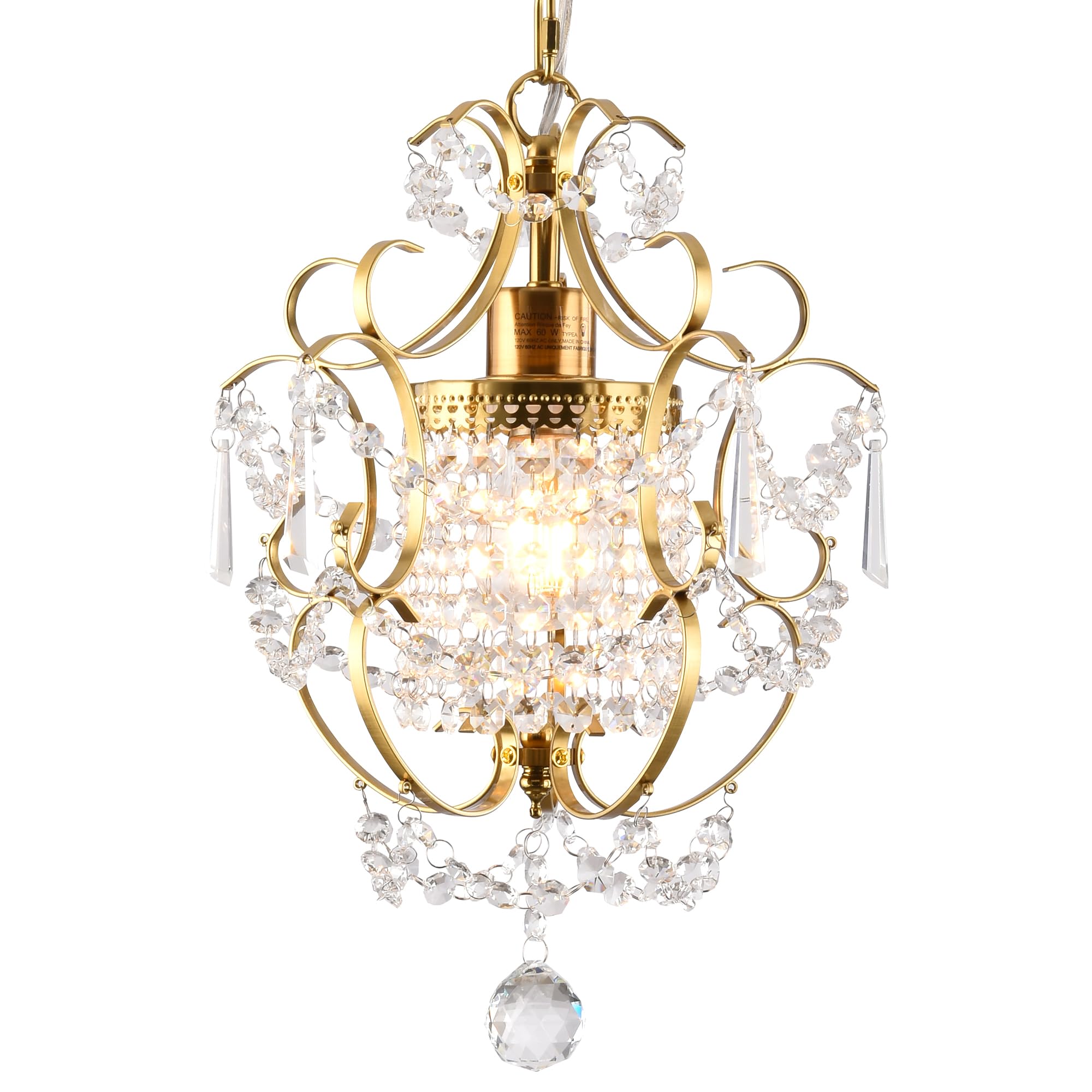 Photo 1 of (please see all images) (used) FLSFU Modern Gold Mini Chandelier, Crystal Light Fixtures Ceiling Mount 1 Light Small Crystal Chandeliers for Bedroom Elegant Crystal Pendant 