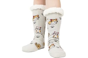 THREE POODLE Slipper Socks, Winter Warm Fuzzy Sherpa Socks, Non Slip Socks with Grips for Women Men Kids