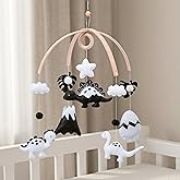 Dinosaur Crib Mobile – High-Contrast Black & White Nursery Decor for Newborn Baby Room, Handmade for Boy & Girl, Natural Wood & Fabric, Plastic-Free, Ready-to-Gift