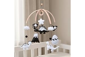 VN3BTOY Montessori Baby Mobile – Handmade Black & White Dinosaur Crib Mobile – Nursery Decor for Boys and Girls – Newborn Visual Development – Perfect Baby Shower Gift