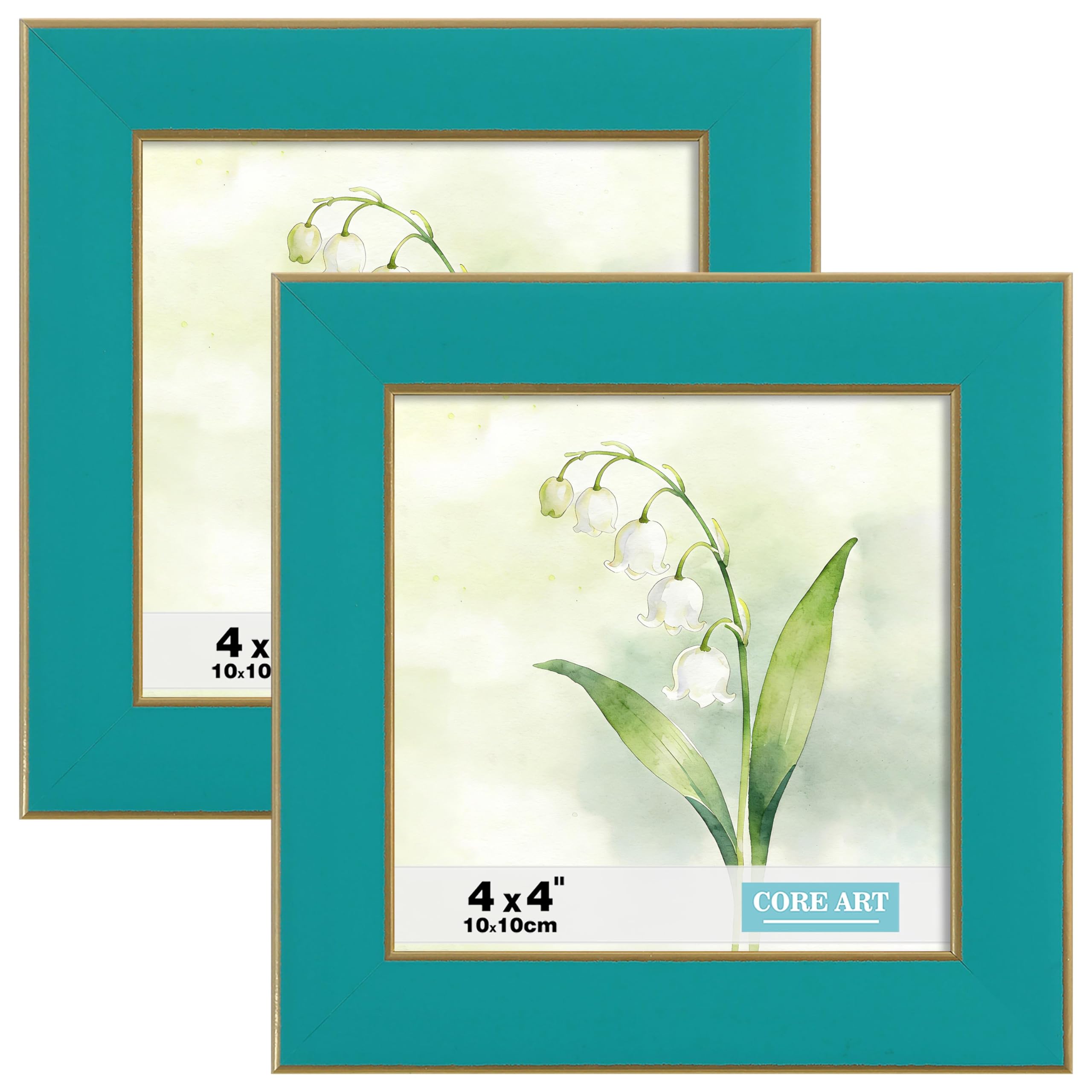 CORE ART 4x4 Picture Frames Turquoise Blue, Square Colorful Photo Frame with HD Plexiglass, Wall or Tabletop Display, Set of 2