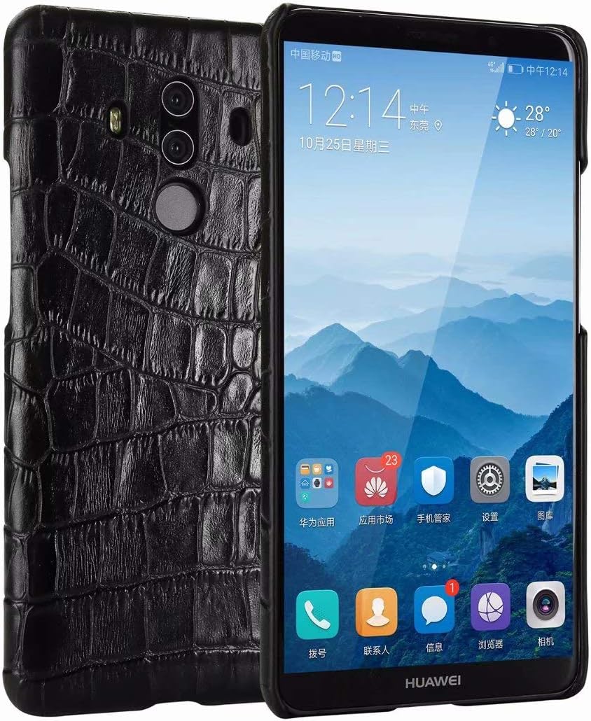 Zhusha Cases & Cover, Huawei Mate 10 Pro case, Luxury Crocodile Pattern Protective Shockproof Case Genuine Leather Cover for Huawei Mate 10 Pro (Color : Black)