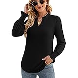 KKJ Women’s Casual Ruffle V-Neck Long Sleeve T Shirts Puff Sleeve Tops Loose Blouses Tunic Tops