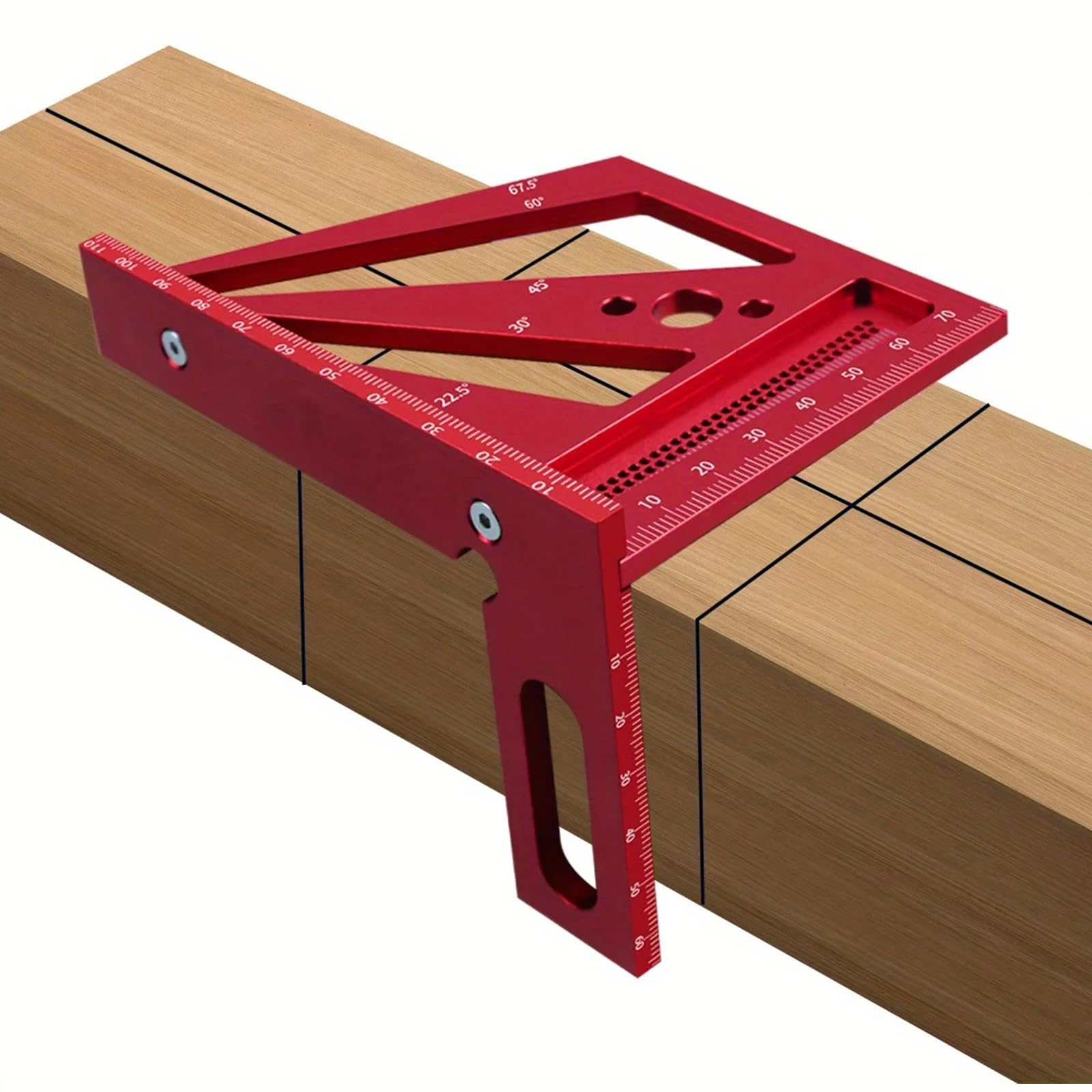 Multi-Angle 3D Measuring Ruler, Metric/Imperial Layout Measurement Square 22.5°/30°/45°/60°/67.5°/90° Square Ruler Protractor for DIY, Engineers, Woodworking (Metric Red)