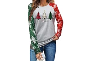 ADIAOA Christmas Shirts for Women: 2024 Fashion Color-Blocking Creativity Botany Cartoon Long-Sleeve Higher Quality Printed Shirt