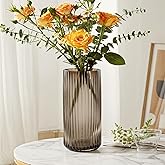 GarDream 8 Inch Tall Ribbed Glass Vases for Flowers-Thick Amber Glass Flower Vase for Centerpieces Table, Shelves, Decorative Cylinder Vase for Home Decor, Living Room, Dining Room, Bathroom Vanity