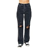 Judy Blue Women's High-Waist Rigid Magic 90's Destroyed Knee Straight-Leg Jeans