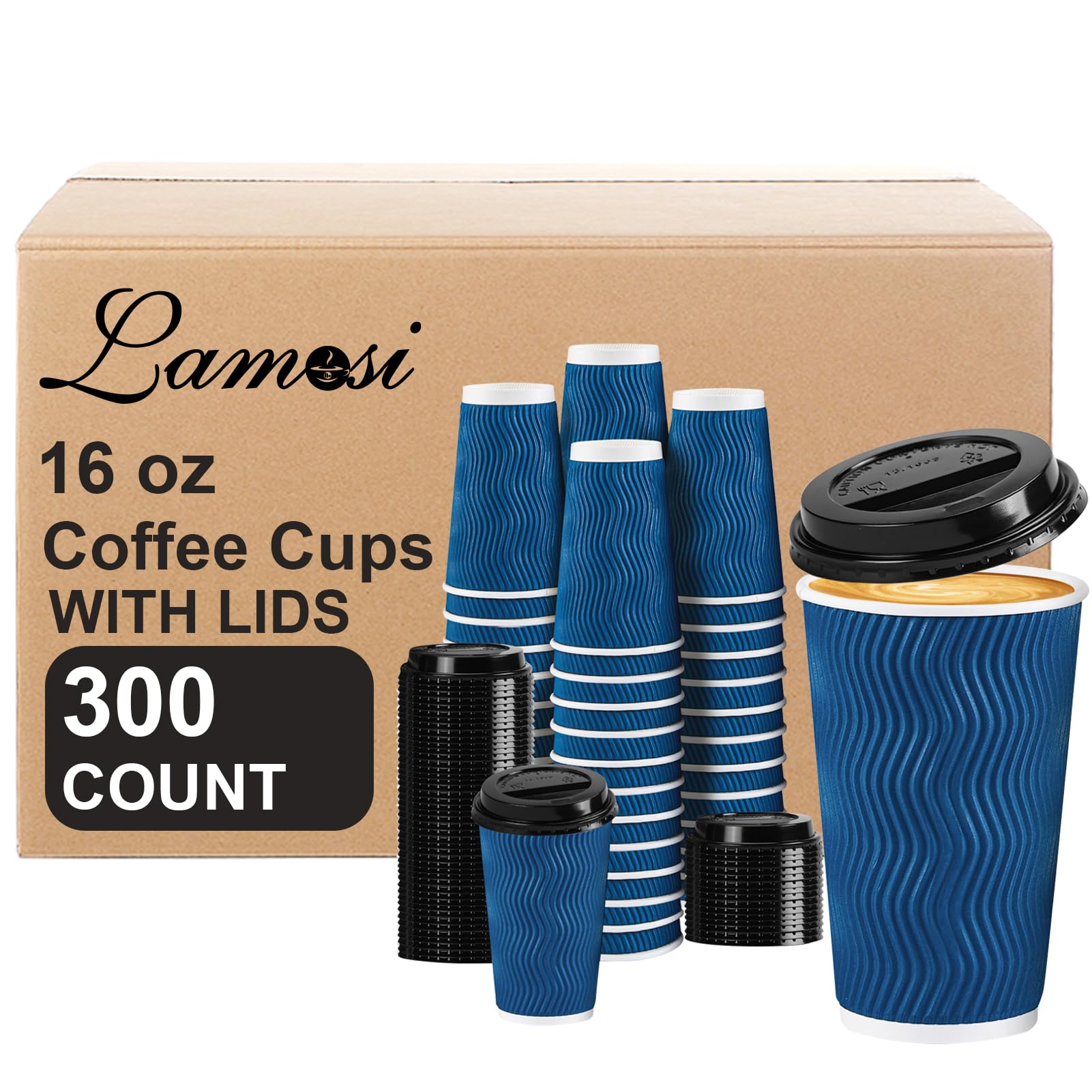 Lamosi 16 OZ To go Coffee Cups with Lids 300 Pack, Disposable Coffee ...