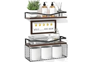 RelaxScene Bathroom Decor Sets - Bathroom Shelves Over Toilet with Wall Decor Sign - Wooden Floating Shelves Set of 3 - Rustic Farmhouse Room Decor Shelf - Bathroom Essential Accessories