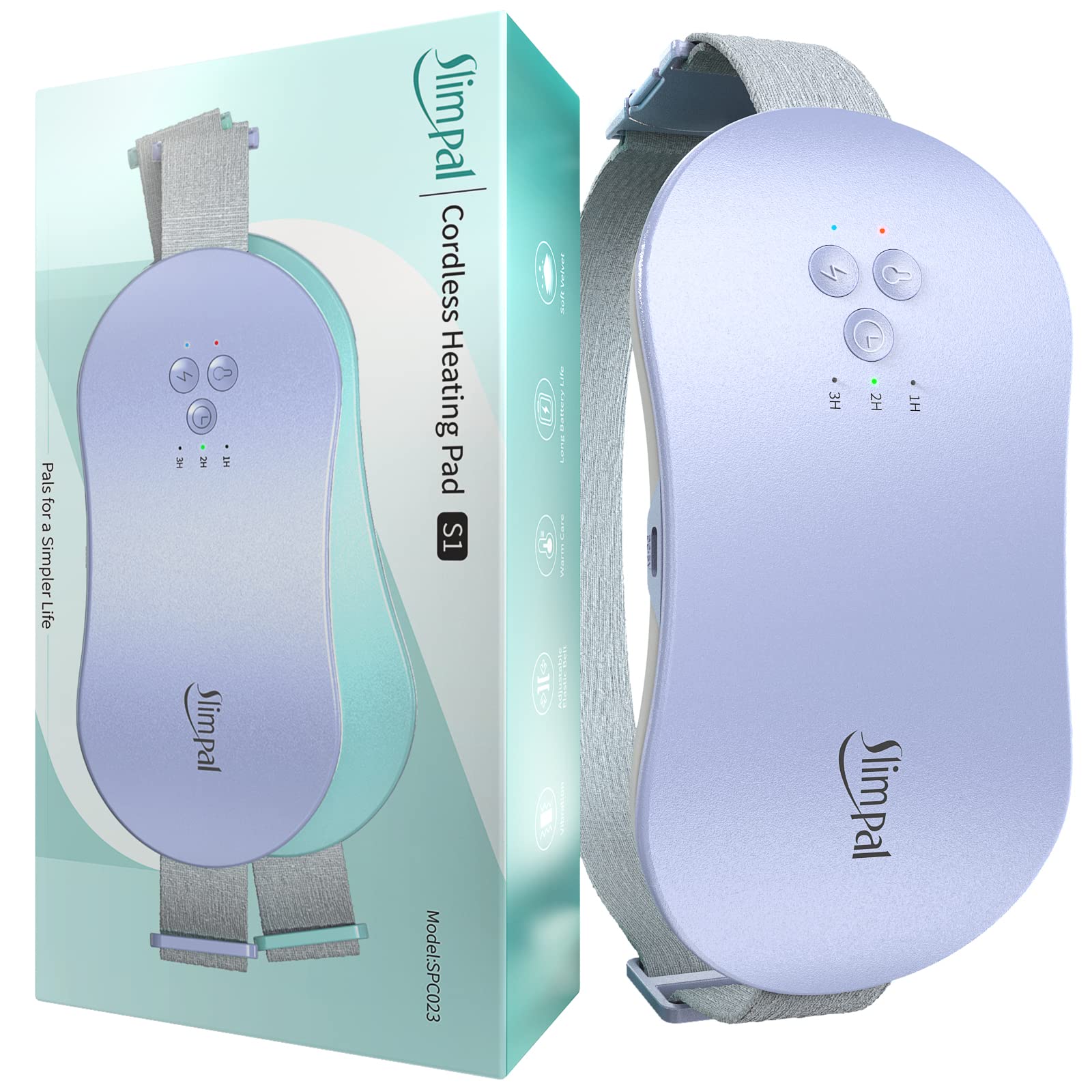 Slimpal Period Heating Pad for Cramps, Portable Heat Pad for Menstrual Cramp Relief, Electric Wearable Rechargeable Cordless Heating Belt, 3 Timer Auto Off Setting, Gifts for Women Girl, Purple