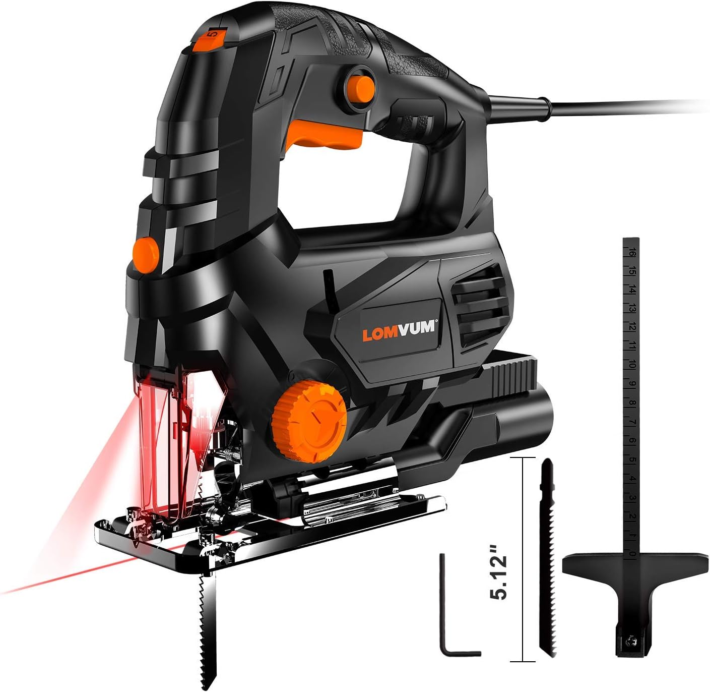 Laser Jigsaw, LOMVUM Jig Saw 7.3A Curve Saw Variable Speed for Straight/Curve/Bevel/Circular Cutting, 78” Cord, 3300 SPM Corded Jigsaw Saw for woodworking with Free Accessories Thank you