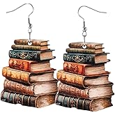 Book Dangle Drop Earrings Stackable Book Earrings Books Themed Gifts for Books Lover Gift for Reader Bookworm Reading Earring for Women Librarian Teachers Bookshelves Jewelry Gift
