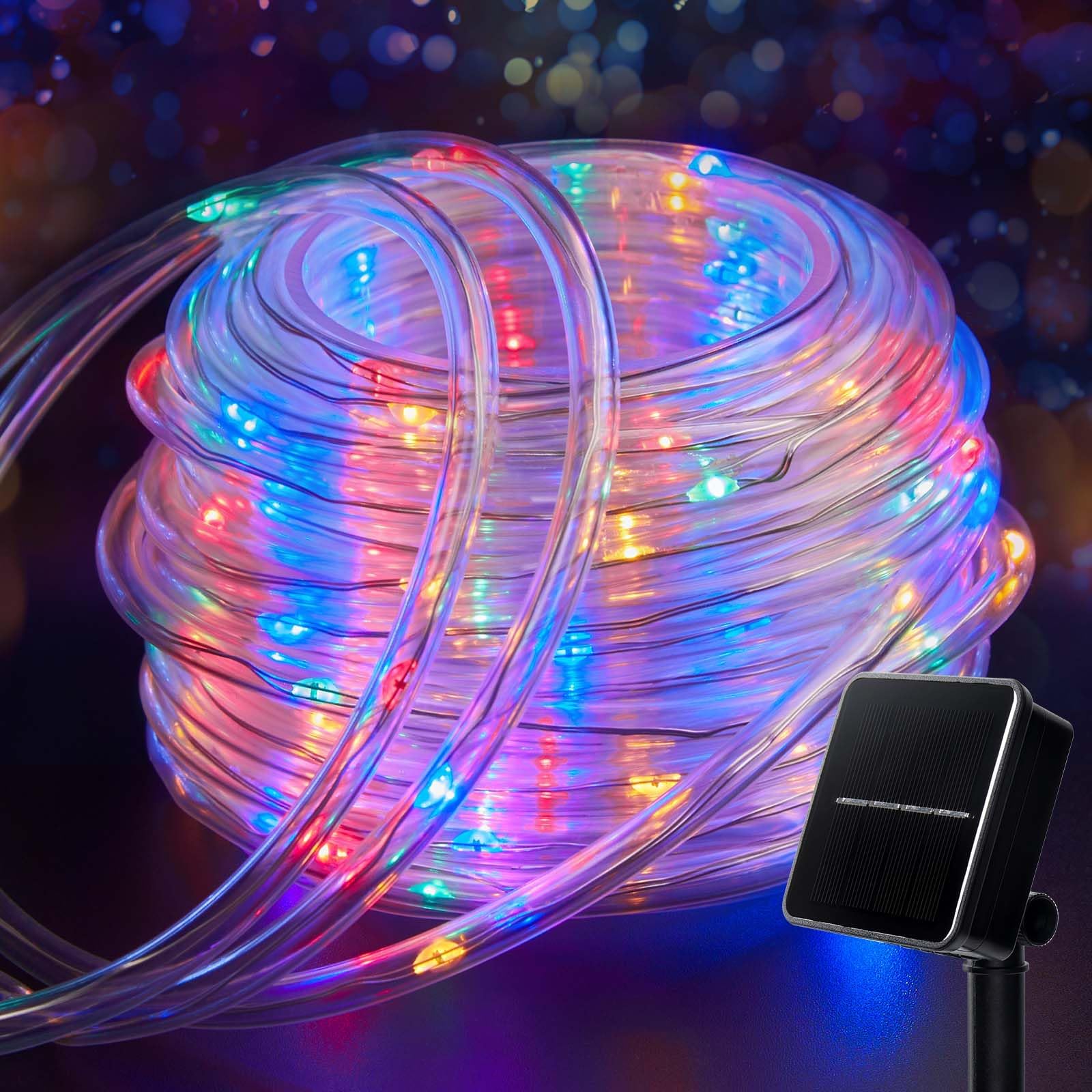 Photo 1 of Solar Rope String Lights Outdoor 72Ft 200 Led Waterproof Solar Powered Fairy Lights with 8 Lighting Modes, Copper Wire PVC Tube Lights for Garden Wedding Christmas Party DIY Decor(Multicolor)