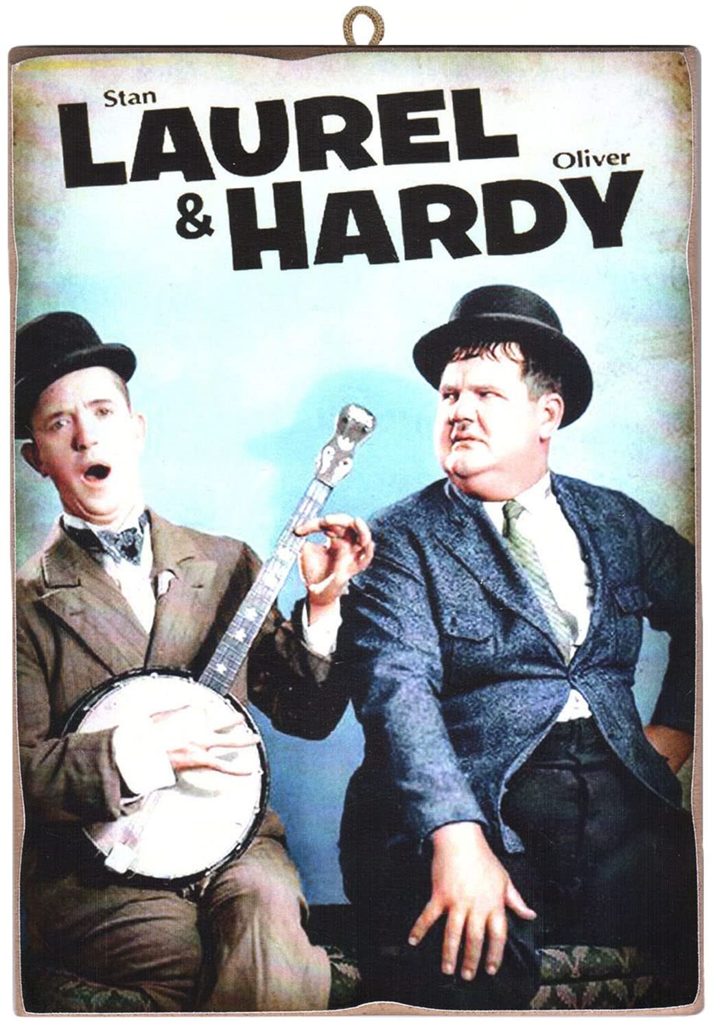 KUSTOM ART CUCUCUBA Picture Picture Vintage Style Stanlio and Ollio (Stan Lauren & Oliver Hardy) Print on Wood. For Home Furnishings, Restaurant, Pizzeria, Bar, Hotel 18x25 cm.