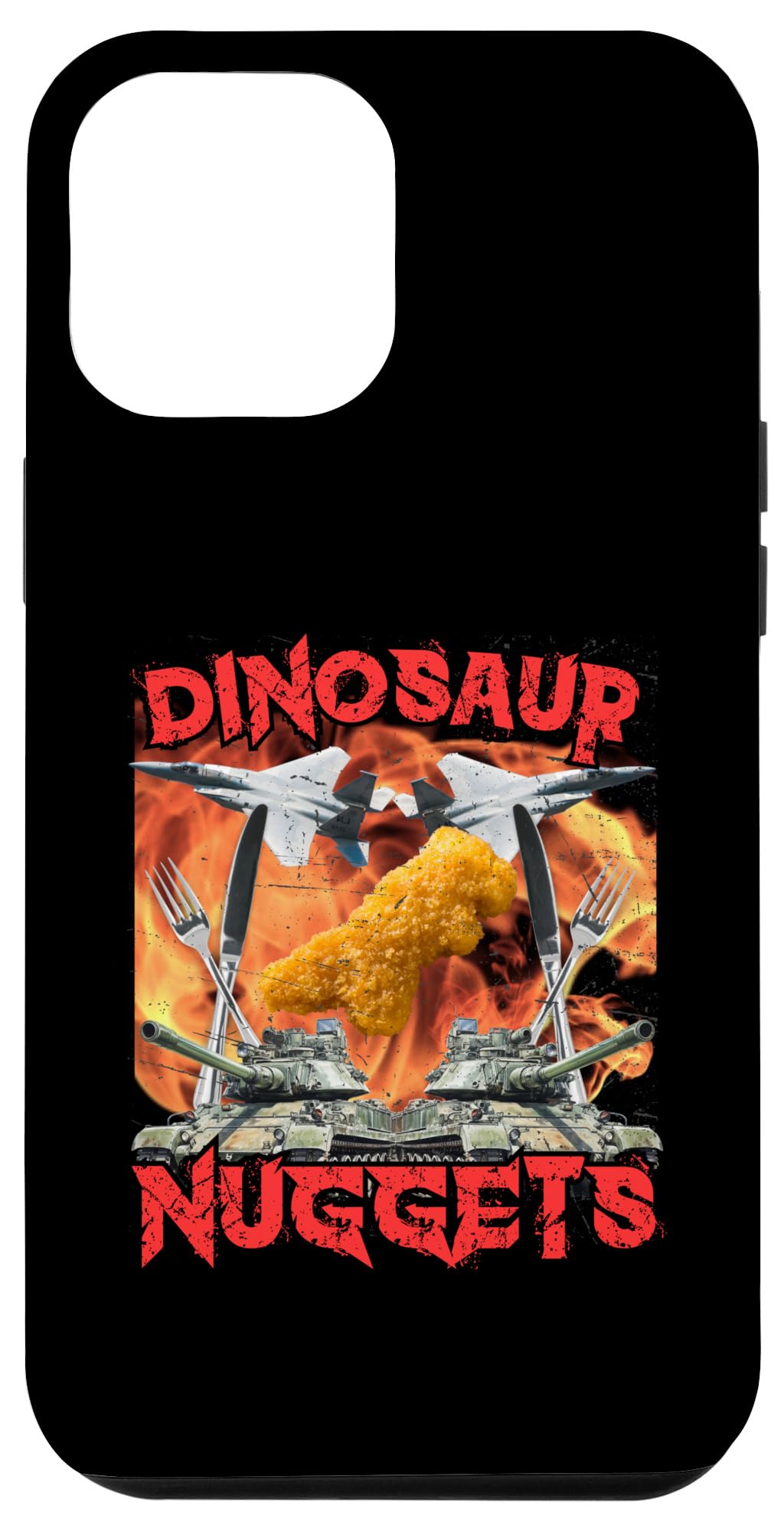 iPhone 15 Pro Max Funny Dinosaur Chicken Nugget Bootleg Hardcore Flames Meme Case