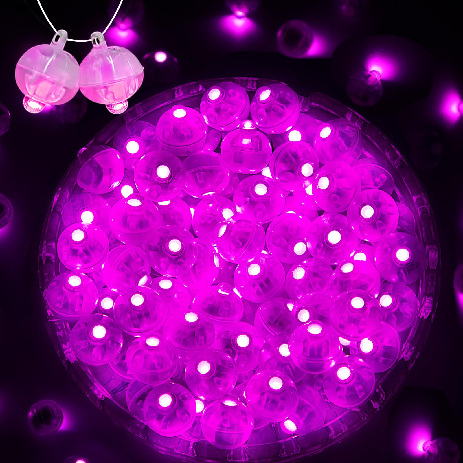 Photo 1 of 100PCs Mini Led Lights, Led Balloons Light up Balloons for Party Decorations Neon Party Lights for Paper Lantern Easter Eggs Birthday Party Wedding Halloween Christmas Decoration - Blinking Pink