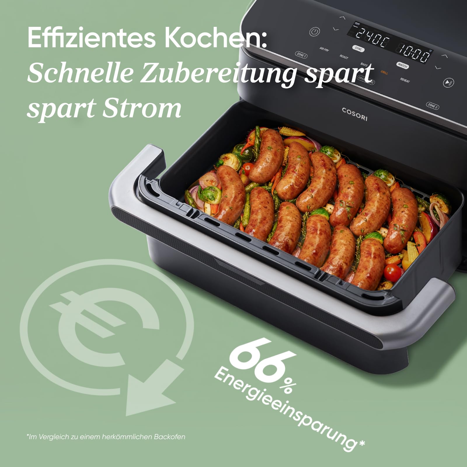 COSORI Heißluftfritteuse 2 Kammern, Dual Blaze TwinFry 10L Airfryer, mit 4 Heizrohren und flexiblen Kammern, gleichmäßige Hitzeverteilung, Temperatur bis 240 Grad C, Schwarz, TF102S 9