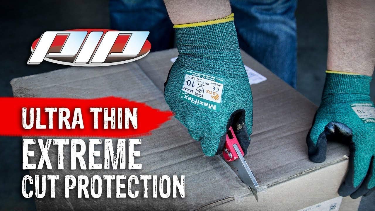 3 Pack MaxiFlex Cut 34-8743 Cut Resistant Nitrile Coated Work Gloves with Green Knit Shell and Premium Nitrile Coated Micro-Foam Grip on Palm & Fingers. Sizes S-XL (Large): Industrial & Scientific