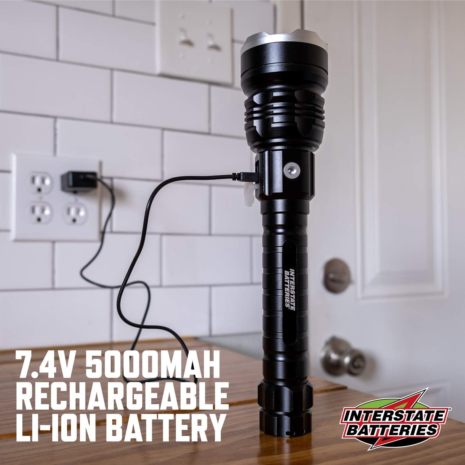 Interstate Batteries 8000 Lumen Flashlight Rechargeable LED Flood Light with Portable Power Bank, Micro-USB Charging Port, Anodized Finish (LIG6100) - - 