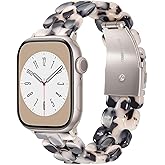 V-MORO Compatible with Apple Watch Band 40mm/41mm/42mm/38mm Women Resin Strap Fashion Dressy Fancy Bracelet lightweight Cute Wristband for iWatch Bands Series 11 10 9 8 7 6 5 4 3 2 1 SE(Black Floral)