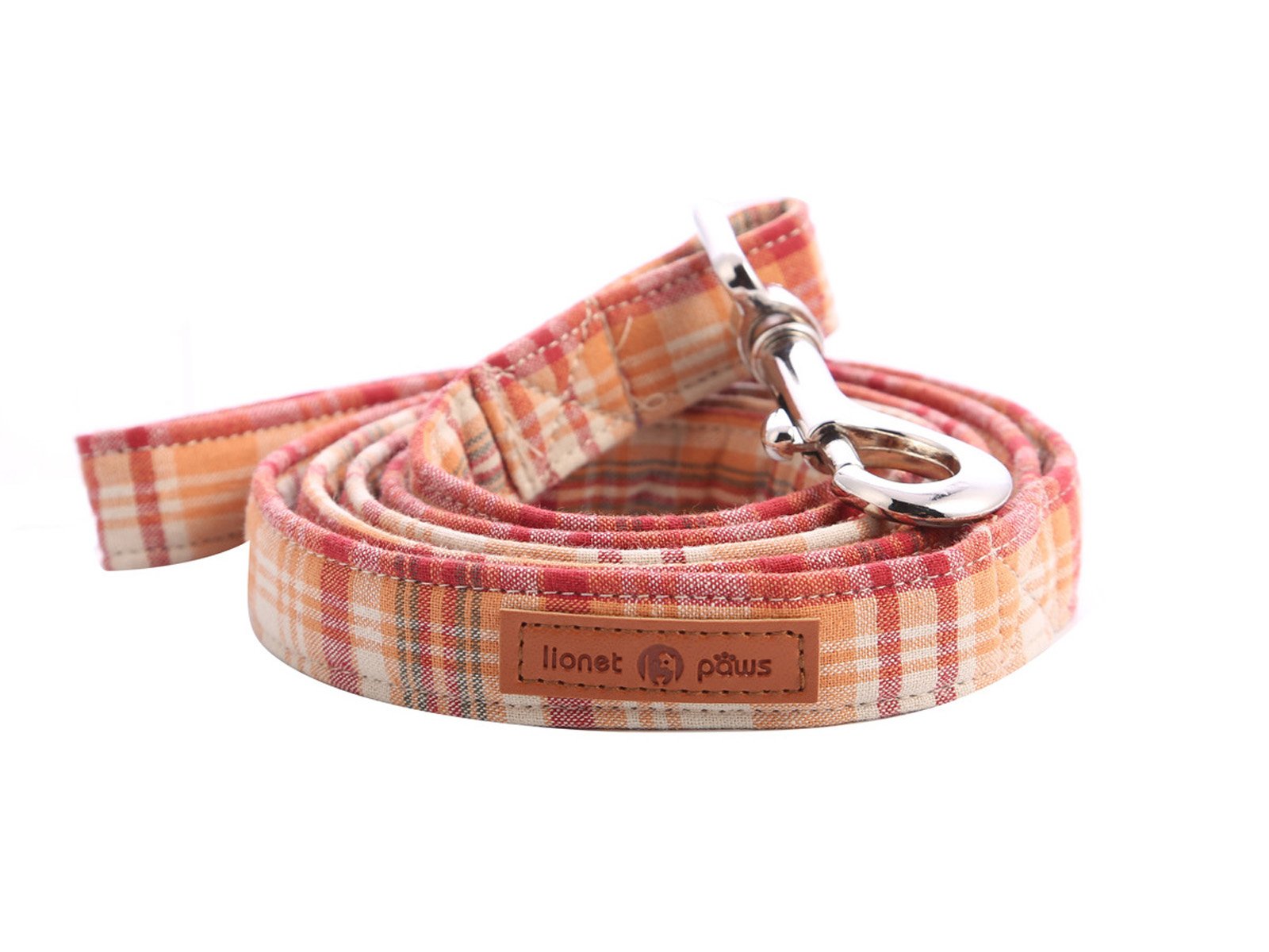 lionet paws Dog Lead Durable Handmade Cotton Orange Plaid Dog Leash Dog Walking Leads for Cats and Small Medium Large Dogs