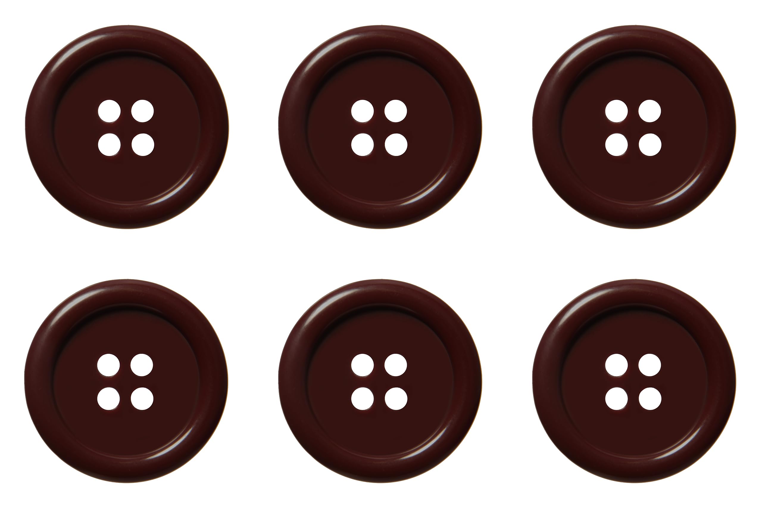 Pack of 6 Burgundy Sew on 20mm Round Buttons Flat 4 Holes 32L 32 Ligne — image 1