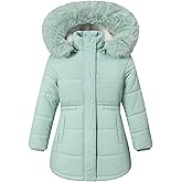 MAJSEBI Girls Winter Jacket Long Puffer Coat with Removable Hood,Kid's Warm Insulated Parka for Cold Weather, Full Zip