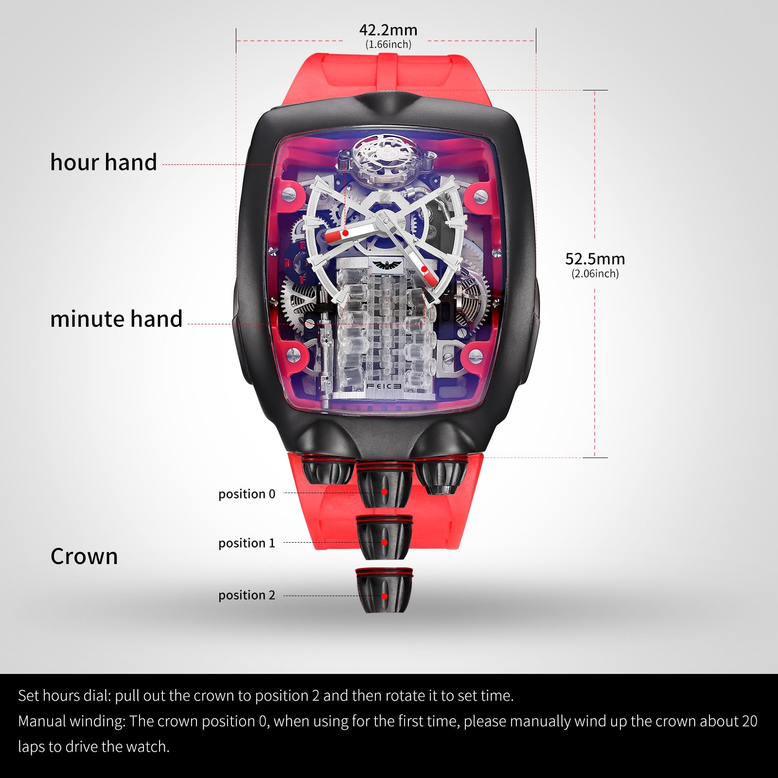 FEICE Watches for Men Automatic Skeleton Watch Waterproof Mineral Glass Japanese Movement Supercar Wristwatch Anti Shock Business Tourbillon FM666
