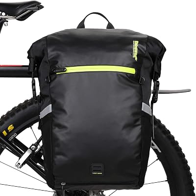 Rhinowalk 22L Waterproof Pannier Bag Convertible Bike Backpack Black