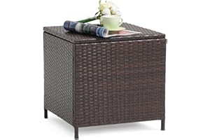 Verano Garden Outdoor Wicker Side Table, Small Storage Rattan Wicker End Table, Square Resin Coffee Table for Garden Porch Deck Living Room Backyard (Brown)