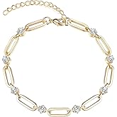 shinelab Paperclip Bracelet for Women Couple Bracelets with CZ Chain Strand Jewelry Gift for Girls