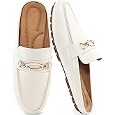 Ablanczoom Mules for Women Flat Shoes: Comfortable Slip on Flats for Womens Mule Metal Chain Backless Loafers Business Casual Shoe