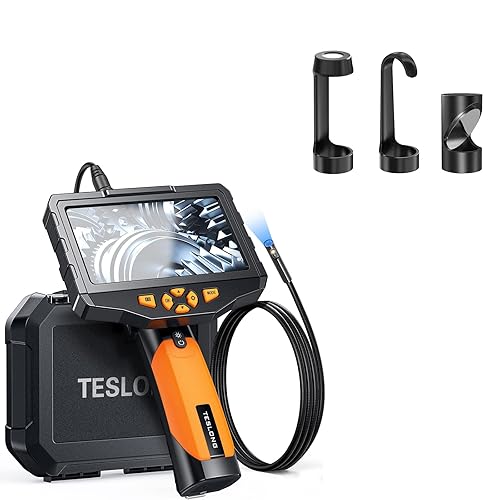 Hook, Mirror and 5 inches IPS Inspection Camera, Teslong 3.3ft Dual Lens Borescope