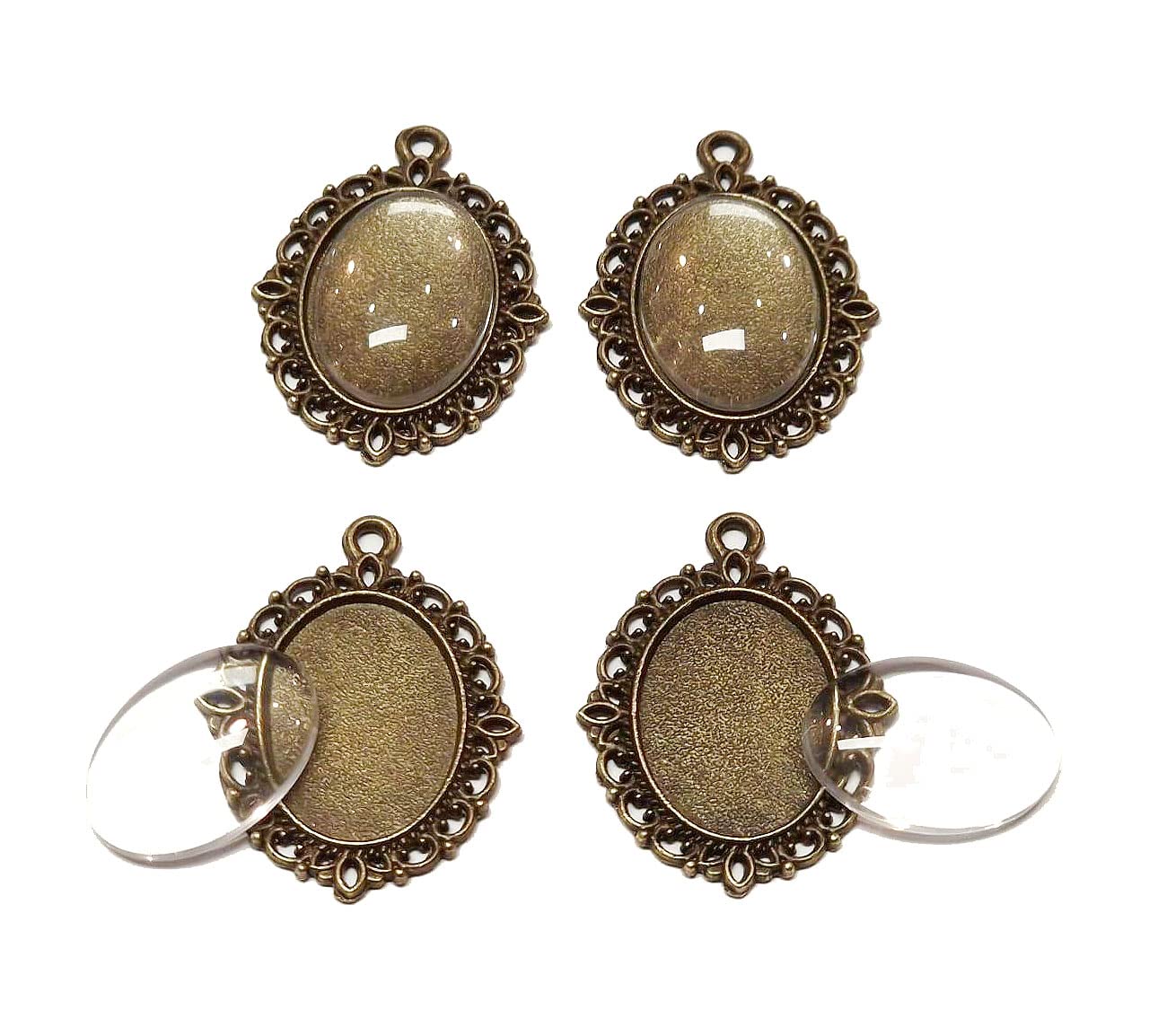 10pcs 5pcs Charm Empty Bezel Tray Lockets Metal Pendant Setting Jewelry 18x13mm Oval 5pcs Clear Glass Cabochon Craft Set, 32x20mm Medaillons für 18x13mm Cabachon, Brass Glass