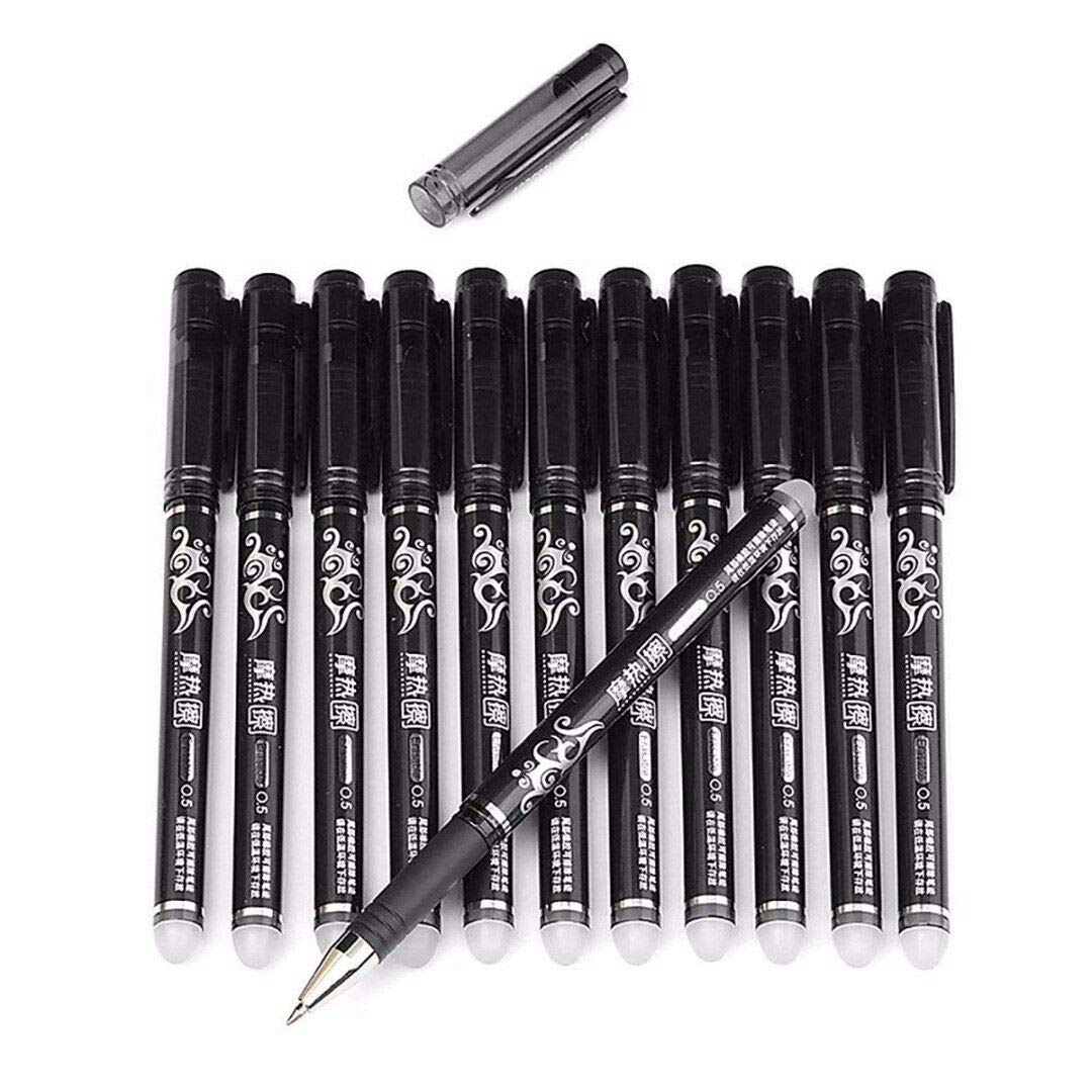 WONOLO 12PCS 0.5mm Erasable Pen Black Gel Ink Roller Ball Pens Set Office Home Stationery Party Gift