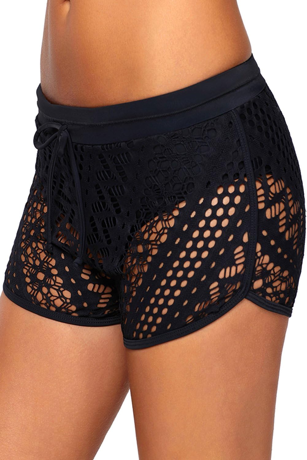 FUSENFENG Women's Lace Hollow Out Tankini Swim Bottom Board Shorts
