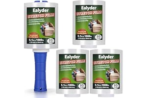 Ealyder Tape 4-Pack Industrial Mini Stretch Wrap Film 80 Gauge 5.1" 1000ft, Self-Adhering Clear Hand Stretch Wrap with Plasti