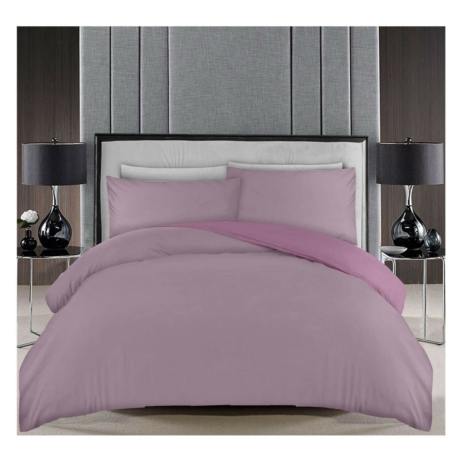 Lions Plain Dye Bedding, Single Duvet Cover Set with Pillowcase, 2 Piece Ultra Soft Reversible Quilt Covers, Microfiber Premium Quality, 137x200cm, Lilac — image 1