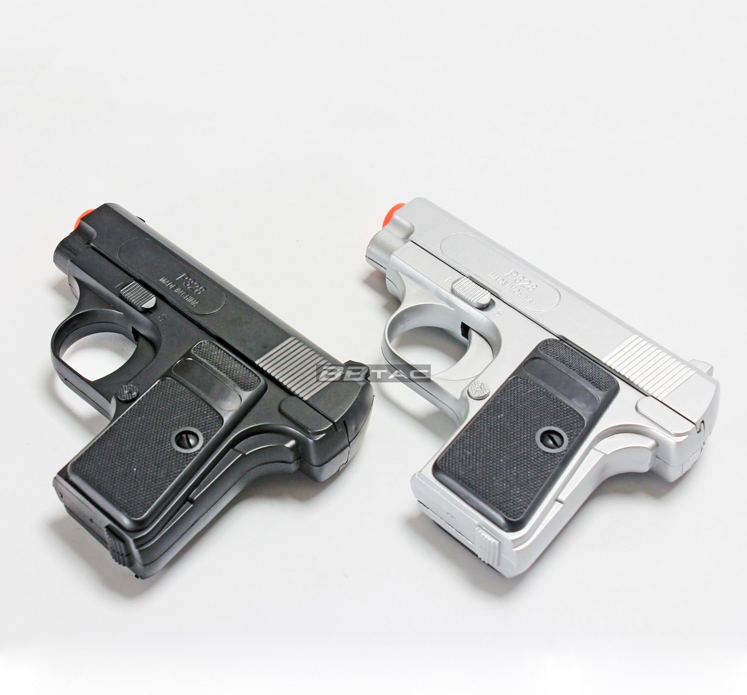 BBTac Airsoft Pistol Twin Pack - 110 FPS Spring Pocket Airsoft Gun with Storage Case, Black/Silver
