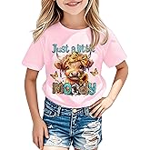 Girls Western Cow T-Shirts - Cute Cowgirl Outfits for Kids Short Sleeve Shirts Funny Tops Rodeo Graphic Summer Tee