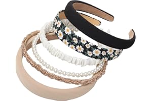 Cuizhiyu 6PK Different Designs Headbands for Women, Non-Slip Flower, Cute Pearl, Twisted, Black White Solid Headbands Set