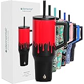 Elemental 40 oz Tumbler with Handle and Straw - Spill Proof Insulated Stainless Steel Commuter for Hot and Cold Beverages - Travel Coffee Mug with 2 Straws & Spill Proof Lid - 40oz - Sanguine Drip