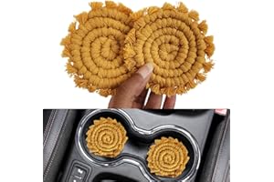 HANDMADE BY URUBA Cotton Car Coasters for Cup Holders, 2PC Car Cup Coasters, Drink Coaster Holder, Cute cupholder Coaster Accessories for Women, Macrame, Boho (Sunshine Yellow)