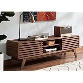 mopio Ensley 59" TV Stand with Slatted Door, Mid Century Modern Entertainment Center for 55/60/65 inch TV, Farmhouse Media Console with Storage, Adjustable Shelves, Round Edges, Living Room (Walnut)