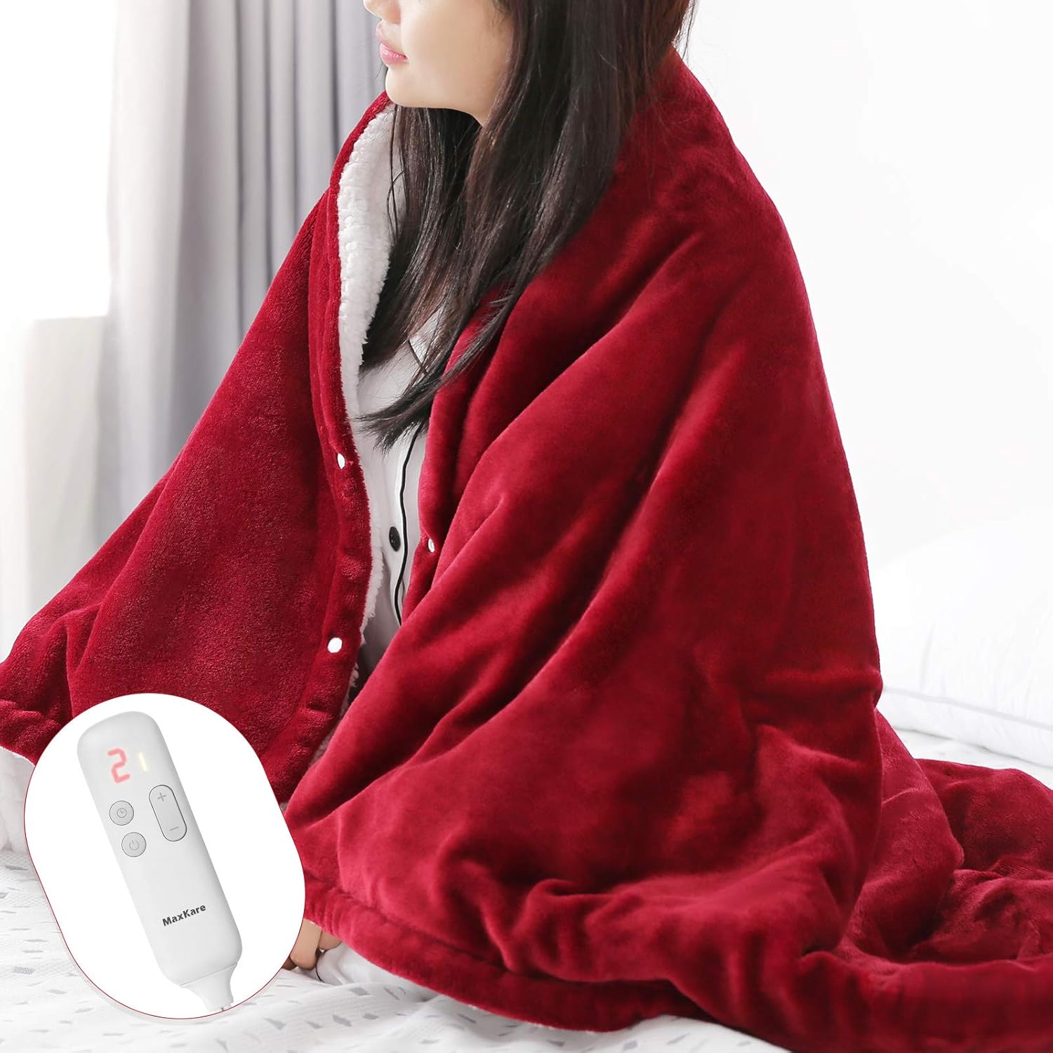 MaxKare Electric Blanket Heated Throw Flannel & Shu Velveteen Fast Heating Blanket 50" x 60", ETL Certification with 6 Heating Levels & 5 Auto-Off Timing Settings, Home Office Use & Machine Washable: Kitchen & Dining