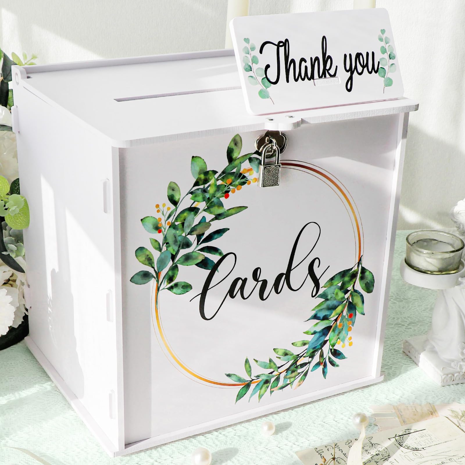 Photo 1 of OurWarm Wedding Card Box with Lock, PVC Wedding Card Boxes for Reception, White Wedding Box for Cards and Money, Envelope Money Box Gift Card Box for Party Wedding Decor Graduation Baby Shower