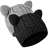 SATINIOR Cat Ear Beanie Hats Cute Cat Knitted Winter Knit Cable Hat for Women